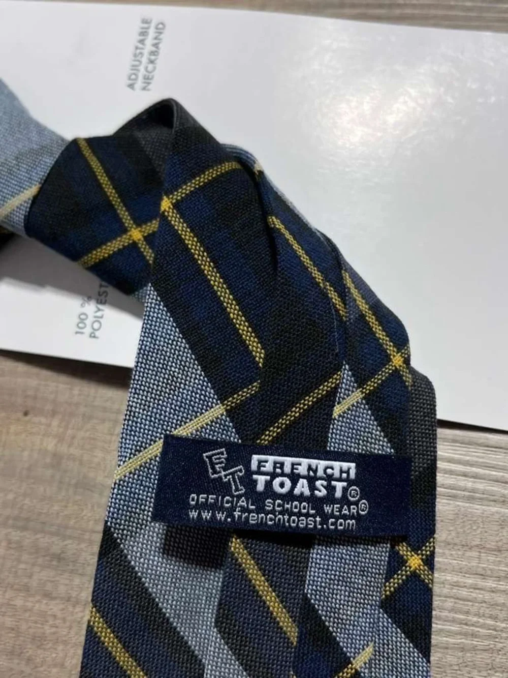 French Toast Boy's Adjustable Plaid Necktie Sizes 8-12 Blue Gold Plaid